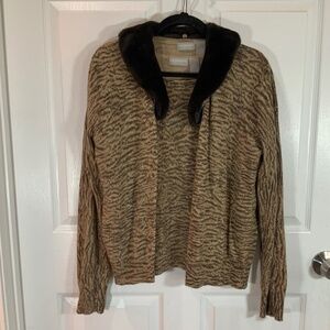 Liz Claiborne 2 Piece Faux Fur Animal Print Shirt Cardigan Size Large